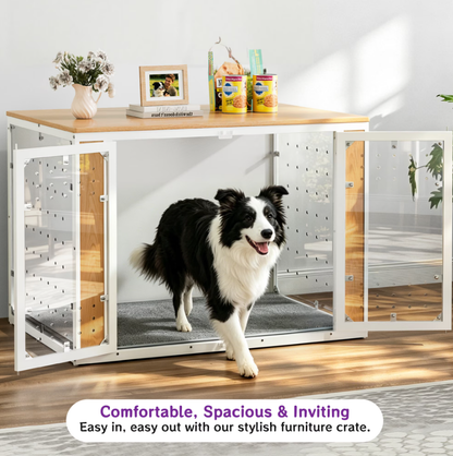 POAO 41''Dog Crate Furniture for Medium Large Dogs(40-70 lb), Decorative Dog Kennel with Acrylic Window Washable Mat, Escape-Proof Chew-Proof Anxiety Relief Dog Cage