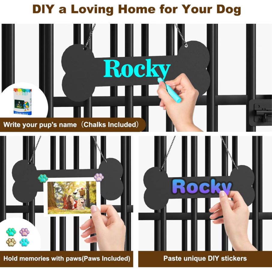 POAO 31"Dog Crate Furniture Foldable, No Assembly Dog Kennel Indoor for Medium Dogs(20-35 lb), Dog Cage with Adjustable Bowls &Name Tag, End Table