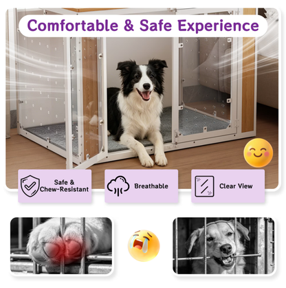 POAO 41''Dog Crate Furniture for Medium Large Dogs(40-70 lb), Decorative Dog Kennel with Acrylic Window Washable Mat, Escape-Proof Chew-Proof Anxiety Relief Dog Cage