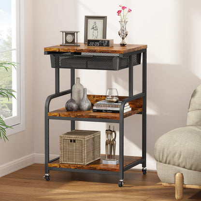 POAO Large Printer Stand with Storage Drawer,3-Tier Rolling Cart with Industrial Wheels for Desk,5 Adjustable Shelf Mobile Printer Table for Office