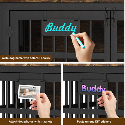 POAO 41"Heavy Duty Dog Crate Furniture with Name Tag,Chew Proof Prevent Escape for High Anxiety Dogs, Indoor Indestructible Dog Kennel ,Brown