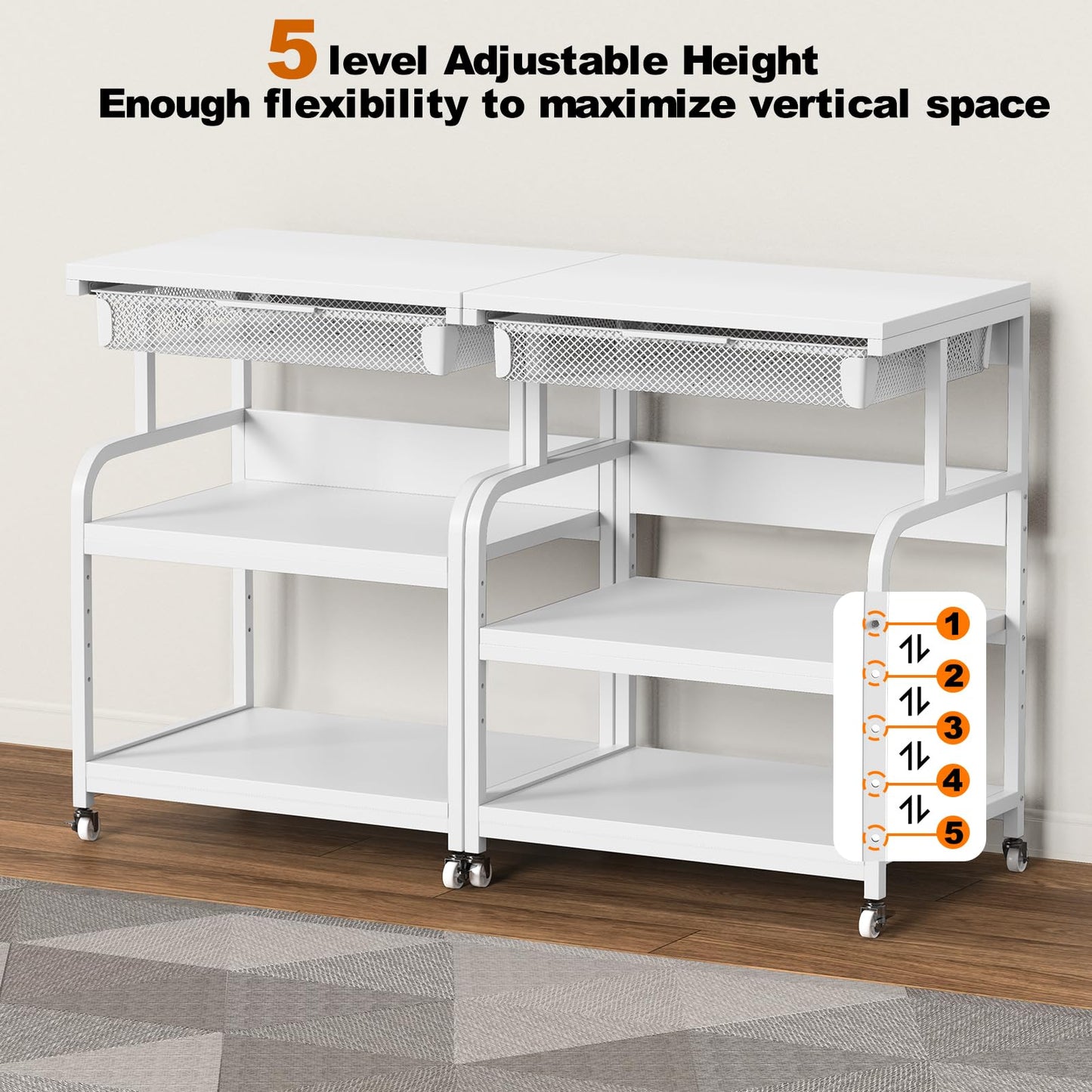 EasyCom Printer Stand with Storage 3-Tier Printer Table for Home Office and Living Room，23.6''x18.9''，White