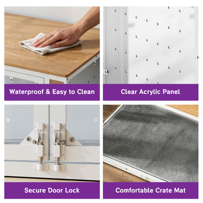 POAO 41''Dog Crate Furniture for Medium Large Dogs(40-70 lb), Decorative Dog Kennel with Acrylic Window Washable Mat, Escape-Proof Chew-Proof Anxiety Relief Dog Cage