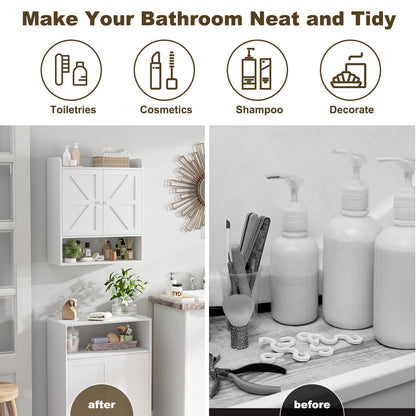 POAO Bathroom Wall Storage Cabinet, Wooden Medicine Cabinet with Adjustable Shelves and Double Barn Doors, Over The Toilet Storage Cabinet,White