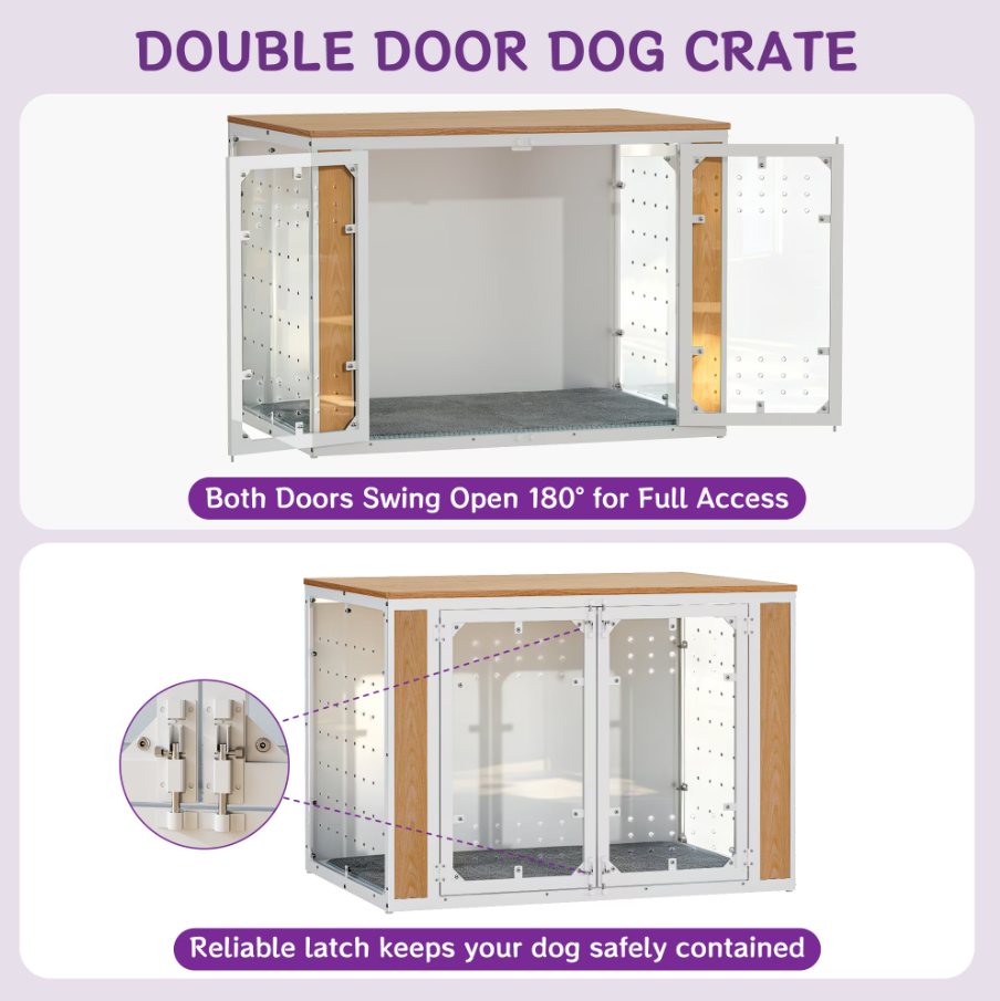POAO 41''Dog Crate Furniture for Medium Large Dogs(40-70 lb), Decorative Dog Kennel with Acrylic Window Washable Mat, Escape-Proof Chew-Proof Anxiety Relief Dog Cage