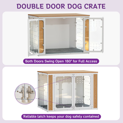 POAO 41''Dog Crate Furniture for Medium Large Dogs(40-70 lb), Decorative Dog Kennel with Acrylic Window Washable Mat, Escape-Proof Chew-Proof Anxiety Relief Dog Cage
