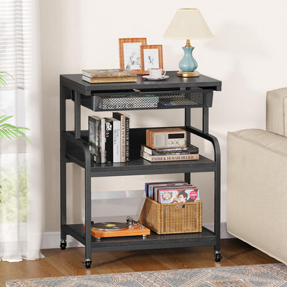 POAO Large Printer Stand with Drawer, 5-Adjustable Heights 3 Tier Table with Wheels, Rolling Printer Cart with Storage for Home Office
