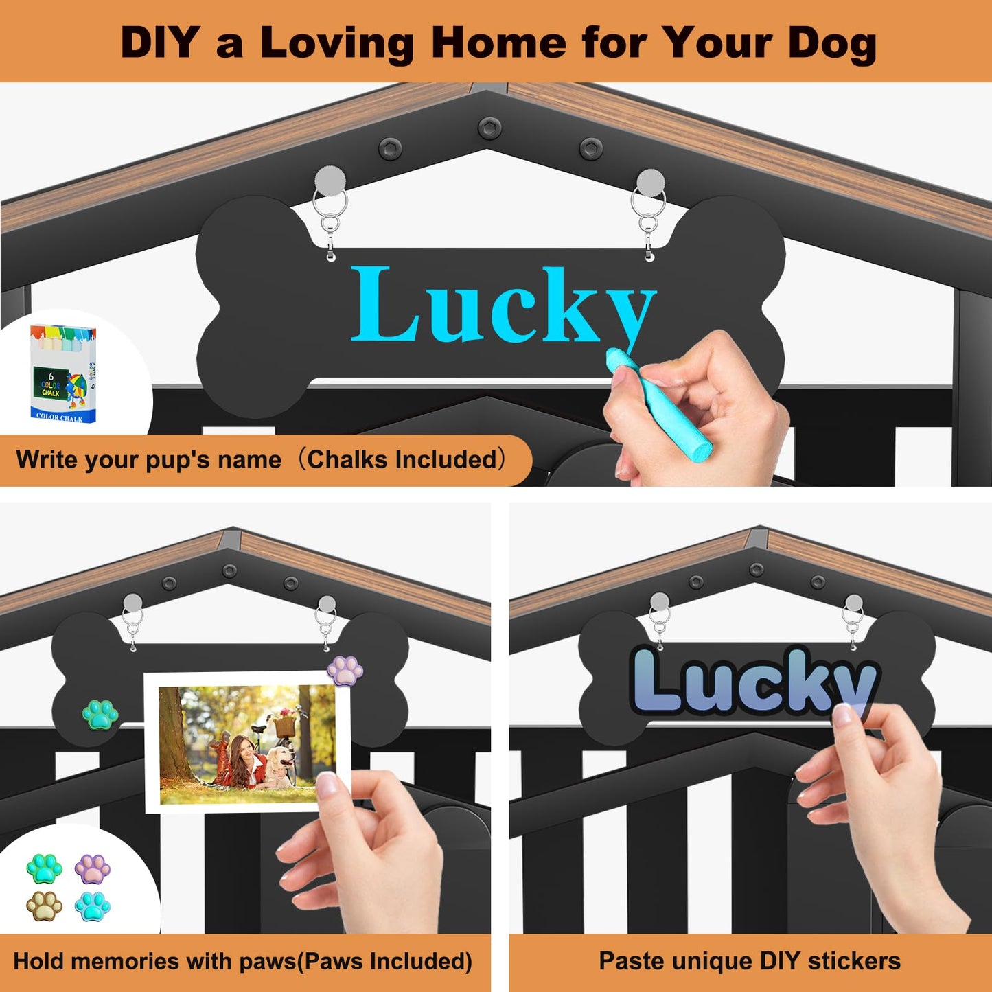 POAO 41"Heavy Duty Dog Crate Furniture for Medium Dogs(35-60lb), Dogs Kennel Indoor with 360° Wheels,Dog Cage with Feeding Window and Name Tag