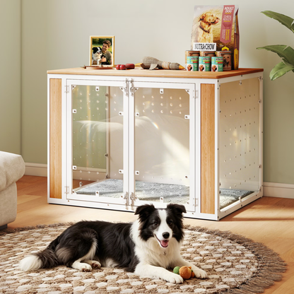 POAO 41''Dog Crate Furniture for Medium Large Dogs(40-70 lb), Decorative Dog Kennel with Acrylic Window Washable Mat, Escape-Proof Chew-Proof Anxiety Relief Dog Cage