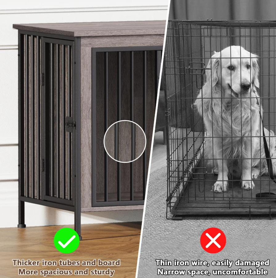 POAO 63" L Dog Crate Furniture for 2 Dogs,Heavy Duty Double Dog Crates for Small Dogs(20-35 Pounds),Dog Kennel Furniture Indoor as TV Stand,Gray