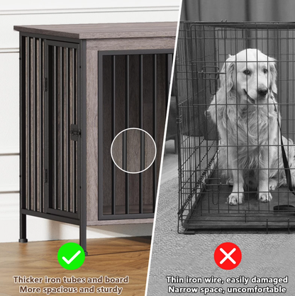 POAO 63" L Dog Crate Furniture for 2 Dogs,Heavy Duty Double Dog Crates for Small Dogs(20-35 Pounds),Dog Kennel Furniture Indoor as TV Stand,Gray