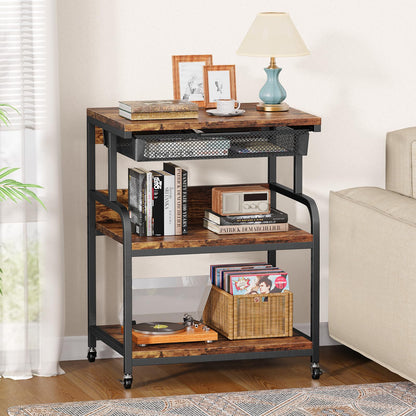 POAO Extra Large Printer Stand with Drawer, 5-Adjustable Heights 3 Tier Printer Table with Wheels, Rolling Printer Cart with Storage Shelf