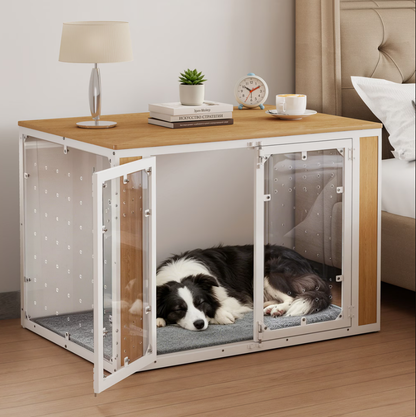 POAO 41''Dog Crate Furniture for Medium Large Dogs(40-70 lb), Decorative Dog Kennel with Acrylic Window Washable Mat, Escape-Proof Chew-Proof Anxiety Relief Dog Cage