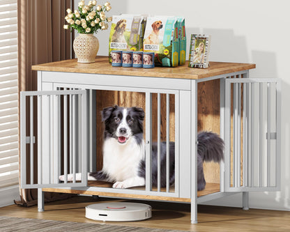 POAO Dog Crate Furniture for Large Dog, Heavy Duty Dog Crates for Large Dogs, Dog Kennel Furniture Indoor as TV Stand, Large Size 39.96" L(35-60 Pounds), White
