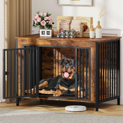 POAO 47.24" L Dog Crate Furniture for Dog, Heavy Duty Dog Crate for Large Dog(65-92 Pounds), Dog Kennel Furniture Indoor as TV Stand, Oak Grey