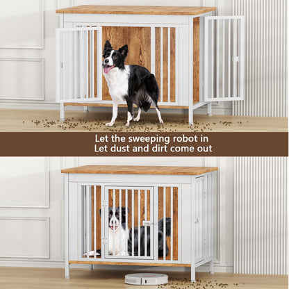 POAO Dog Crate Furniture for Large Dog, Heavy Duty Dog Crates for Large Dogs, Dog Kennel Furniture Indoor as TV Stand, Large Size 39.96" L(35-60 Pounds), White