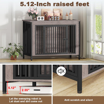 POAO 47.24" L Dog Crate Furniture for Dog, Heavy Duty Dog Crate for Large Dog(65-92 Pounds), Dog Kennel Furniture Indoor as TV Stand, Oak Grey
