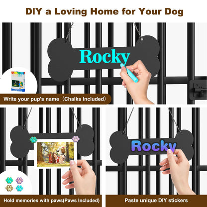 POAO 43" Dog Crate Furniture Foldable for Large Dogs (60-80 lbs), No Assembly Dog Kennel Indoor,Wooden Dog Cage with Adjustable Bowls &Name Tag