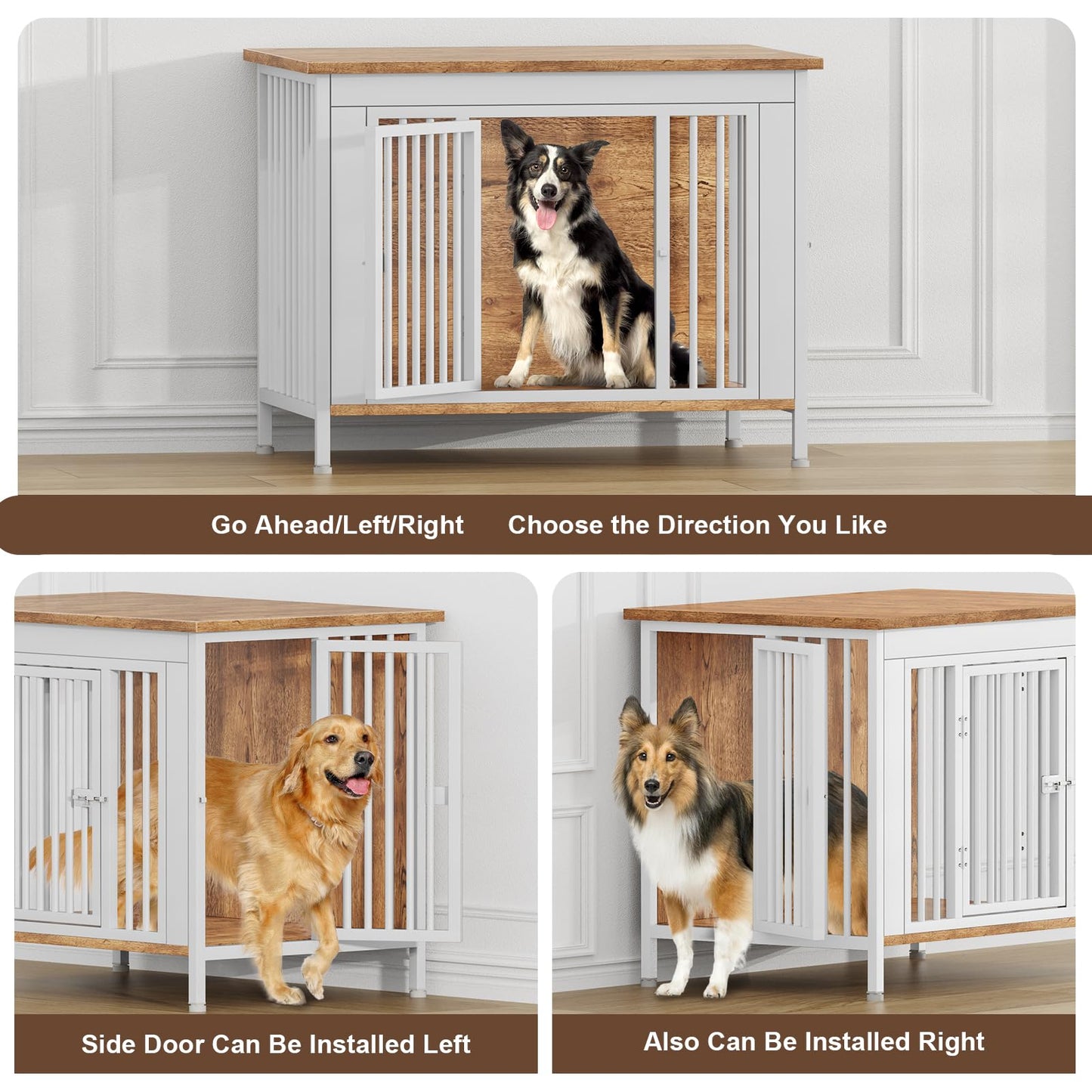 POAO Dog Crate Furniture for Large Dog, Heavy Duty Dog Crates for Large Dogs, Dog Kennel Furniture Indoor as TV Stand, Large Size 39.96" L(35-60 Pounds), White