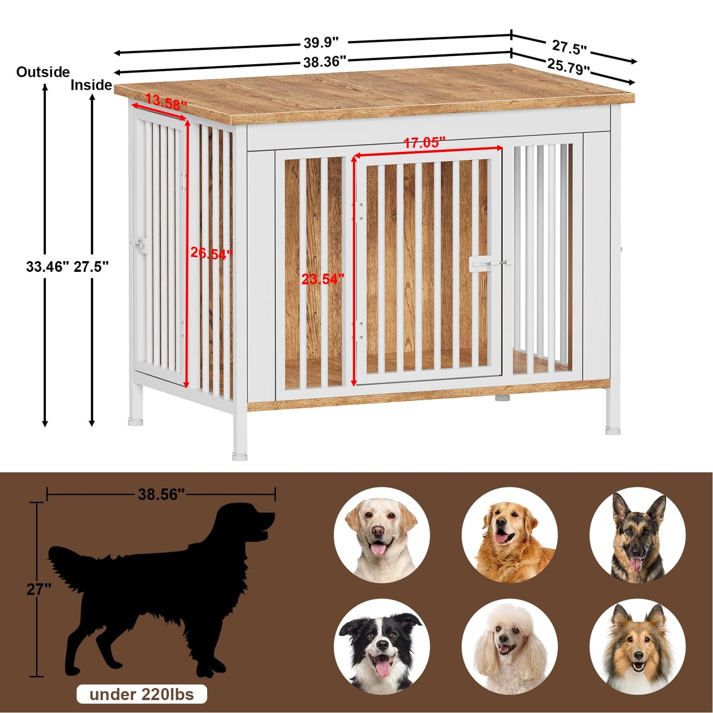 POAO Dog Crate Furniture for Large Dog, Heavy Duty Dog Crates for Large Dogs, Dog Kennel Furniture Indoor as TV Stand, Large Size 39.96" L(35-60 Pounds), White