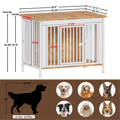POAO Dog Crate Furniture for Large Dog, Heavy Duty Dog Crates for Large Dogs, Dog Kennel Furniture Indoor as TV Stand, Large Size 39.96" L(35-60 Pounds), White