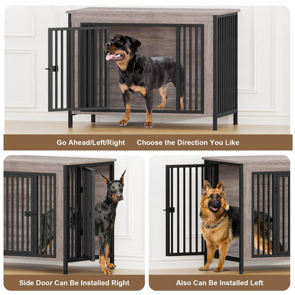 POAO 47.24" L Dog Crate Furniture for Dog, Heavy Duty Dog Crate for Large Dog(65-92 Pounds), Dog Kennel Furniture Indoor as TV Stand, Oak Grey