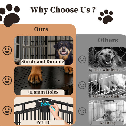 POAO 41"Heavy Duty Indestructible Dog Crate, Escape Proof Kennel for High Anxiety Large Dog, Extra Large Steel Dog Cage with Wheels
