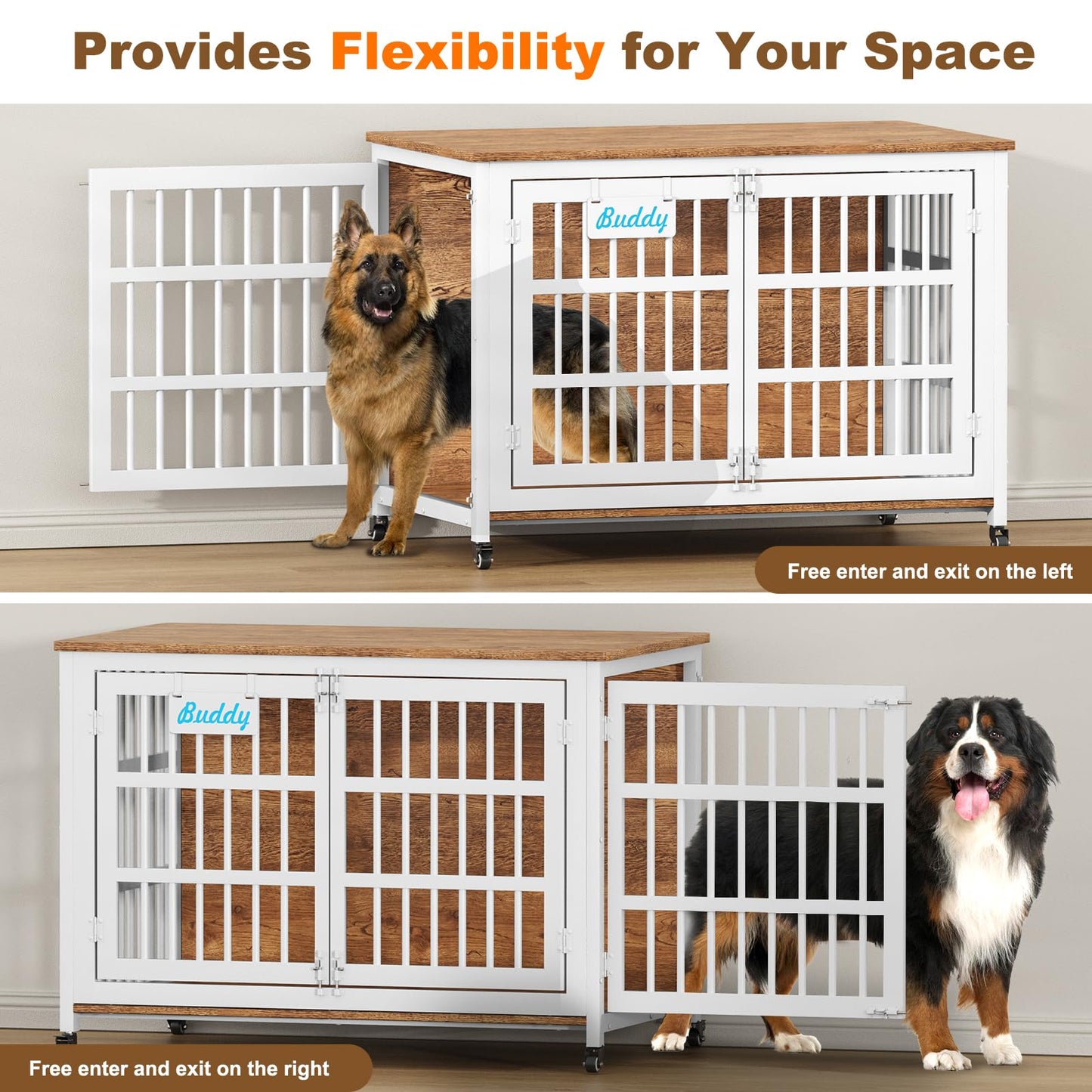 POAO 48"XXL Heavy Duty Dog Crate Furniture with Casters, Dog Kennel Indoor for Large Dogs, Escape-Proof and Chew-Proof Dog Cage for high Anxiety Dog