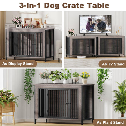POAO 47.24" L Dog Crate Furniture for Dog, Heavy Duty Dog Crate for Large Dog(65-92 Pounds), Dog Kennel Furniture Indoor as TV Stand, Oak Grey