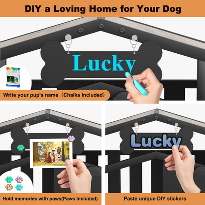 POAO 48"Heavy Duty Dog Crate Furniture for Large Dogs(Over 60lb), Dog Kennel Indoor with 360° Wheels, Dog House with Feeding Window and Name Tag