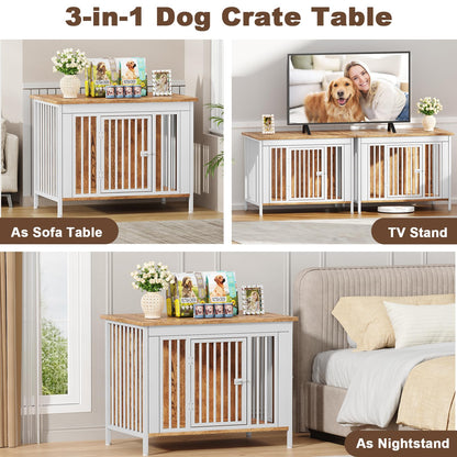 POAO Dog Crate Furniture for Large Dog, Heavy Duty Dog Crates for Large Dogs, Dog Kennel Furniture Indoor as TV Stand, Large Size 39.96" L(35-60 Pounds), White
