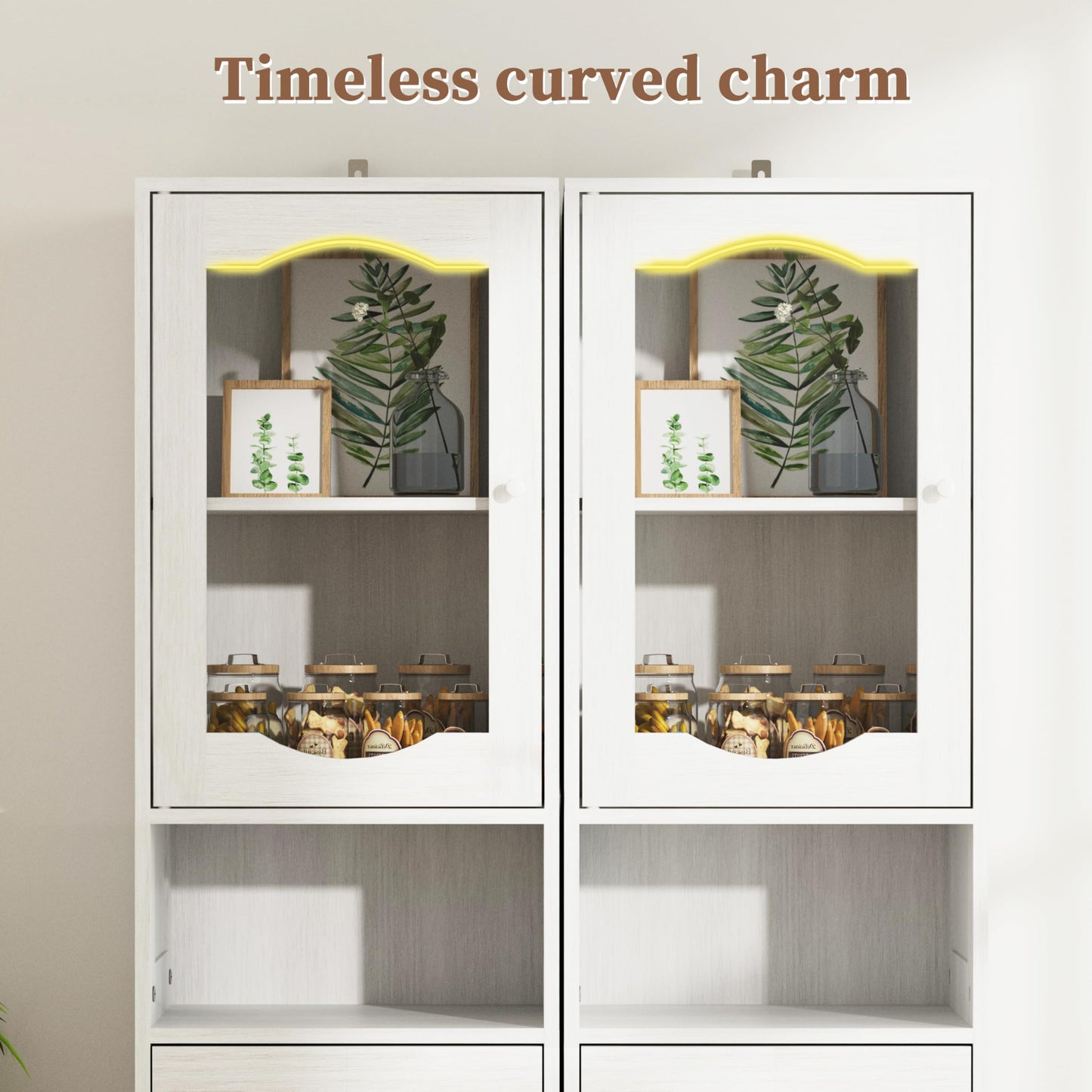 POAO 66.4" Tall Bathroom Storage Cabinet with Adjustable Shelves and Glass Doors, Anti-Tipping Narrow Cabinet, Linen Cabinet for Bathroom, Kitchen, Living Room, Cloud White