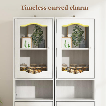 POAO 66.4" Tall Bathroom Storage Cabinet with Adjustable Shelves and Glass Doors, Anti-Tipping Narrow Cabinet, Linen Cabinet for Bathroom, Kitchen, Living Room, Cloud White