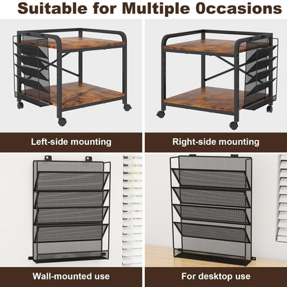 POAO Large Printer Stand with Hanging File Holder Organizer,Adjustable Height Shelf with Wheels,Under Desk Table with Storage for Home Office,Brown