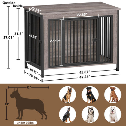 POAO 47.24" L Dog Crate Furniture for Dog, Heavy Duty Dog Crate for Large Dog(65-92 Pounds), Dog Kennel Furniture Indoor as TV Stand, Oak Grey