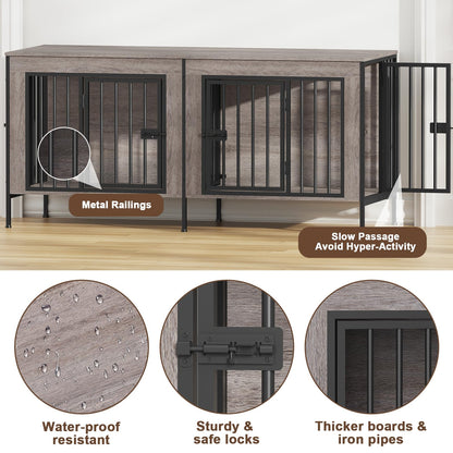 POAO 55.12"L Dog Crate Furniture for 2 Dogs,Heavy Duty Double Dog Crates for Small Dogs(0-20 Pounds),Dog Kennel Furniture Indoor as TV Stand,Oak Grey