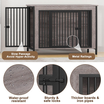 POAO 47.24" L Dog Crate Furniture for Dog, Heavy Duty Dog Crate for Large Dog(65-92 Pounds), Dog Kennel Furniture Indoor as TV Stand, Oak Grey