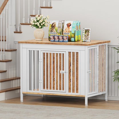 POAO Dog Crate Furniture for Large Dog, Heavy Duty Dog Crates for Large Dogs, Dog Kennel Furniture Indoor as TV Stand, Large Size 39.96" L(35-60 Pounds), White