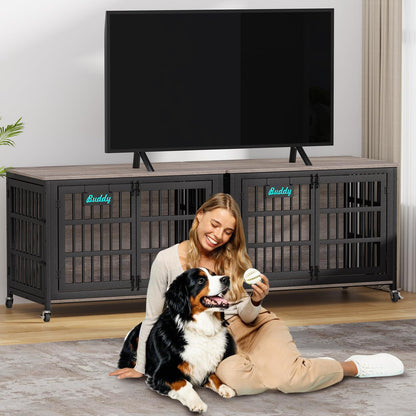 POAO 48"Dog Crate Furniture with Casters,Heavy Duty Dog Kennel Indoor for Large Dogs,Escape-Proof &Chew-Proof Dog Cage for high Anxiety Dog,End Table